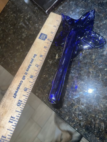 Vtg Cobalt Blue Glass Flower Art Glass  See All Pictures & Detail s10 - Afbeelding 6 van 7