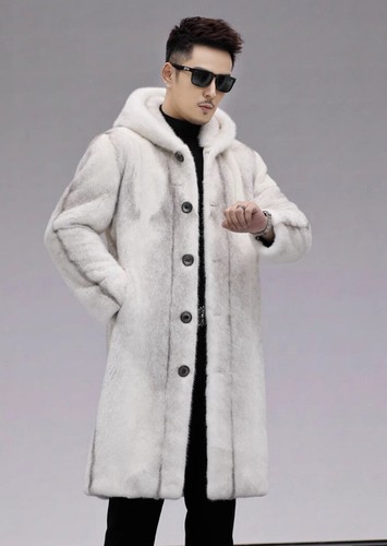Herren Pelzmantel Kapuze Lang Kunst Nerz Pelz Nerz Locker Freizeit Samt Warm Jacke Neu - Bild 8 von 25