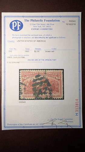 U.S. Stamp #242 very fine to extremely fine used with P.F. certificate - Picture 2 of 2