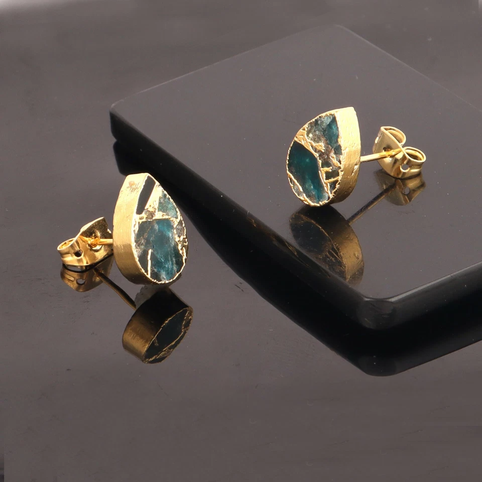 Moda Elegante 8x12MM Pera Cobre Apatita Jade Oro Galvanizado Pendientes Foto 2 de 4