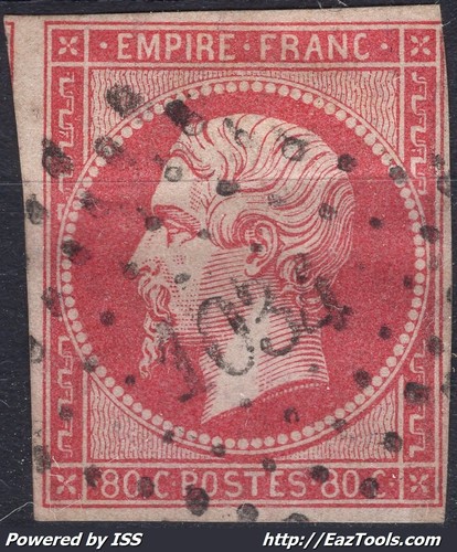 FRANKREICH KAISERREICH 80c PINK NR. 17B MIT STEMPEL PC 1034 LE CREUSOT SAONE ET LOIRE
