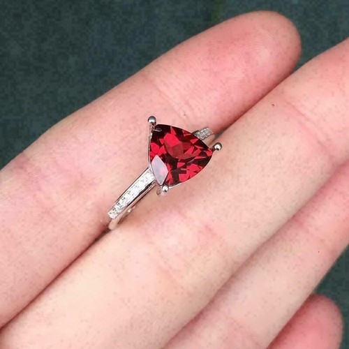2.65 Ct Trillion Cut Red Garnet Solitaire Engagement Ring 14K White Gold Finish - Picture 3 of 8