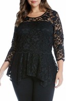 3x Karen Kane Black Stretch Lace Illusion Peplum 3/4 Sleeve Tunic Top $126 on sale 3x Karen Kane Black Stretch Lace Illusion Peplum 3/4 Sleeve Tunic Top $126 on sale