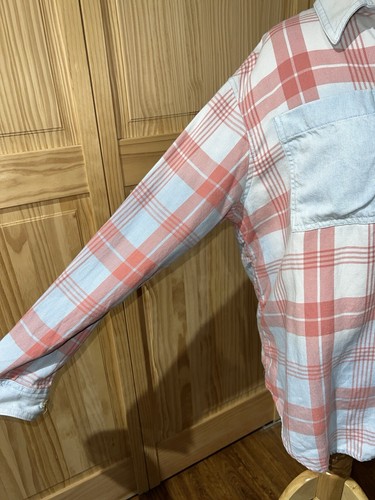AMERICAN EAGLE Oversized Plaid Shirt Size XS Light Blue Pink - Picture 9 of 14