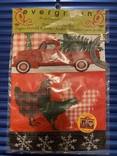 CHRISTMAS Red Truck Chicken Yard flag Evergreen 12X18" Garden Decor Banner NWT