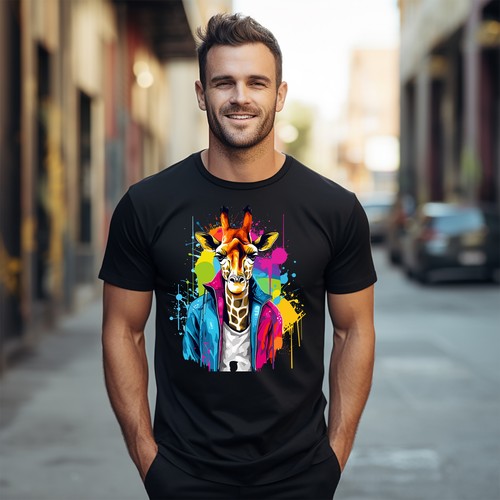 Camiseta Diseño Goteo Pintura Hombre Jirafa - ¡Divertida y Salvaje! Camiseta Divertida, Unisex Pr - Imagen 8 de 38