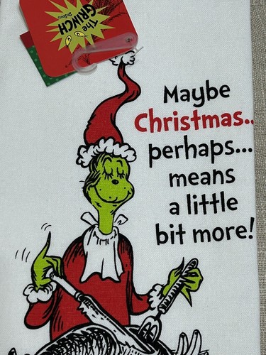 Asciugamano da cucina Grinch Dr Seuss Forse Natale significa un po' più bianco nuovo con etichette - Foto 2 di 3