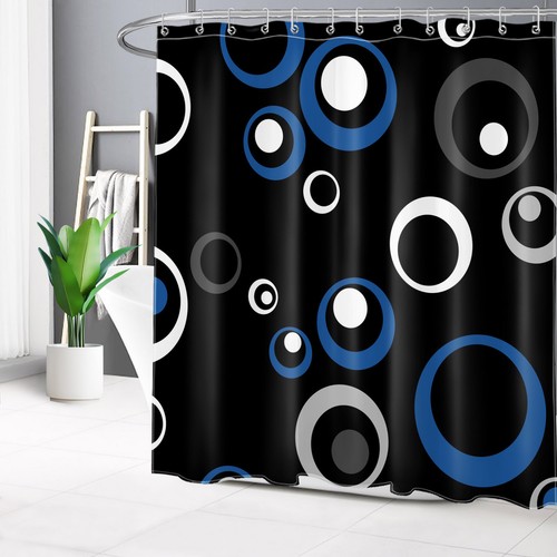 Modern Blue Abstract Geometric Black Shower Curtain Set for Bathroom Decor - Picture 75 of 170