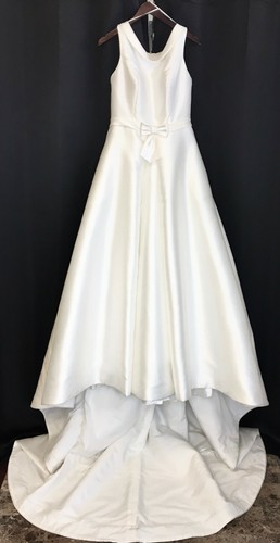 PRONOVIAS Off White OTILIA Bateau Neck Mikado A-Line Cathedral Train Gown 12 US - Picture 5 of 10