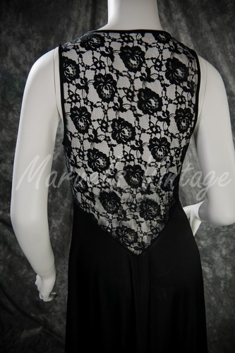 Vintage Glydons Sexy Black Nightgown Stunning Lace Back Size Small Deep V neck - Picture 4 of 4