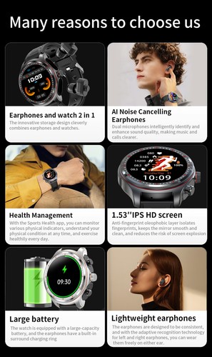 Reloj Inteligente con Auriculares Smartwatch 2 en 1 Auriculares Bluetooth Para Android iOS - Imagen 3 de 23