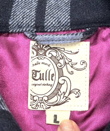 Anthropologie Tulle Wool Coat SZ L Blue & Black Plaid Belted Jacket Pink Lining - Picture 3 of 8