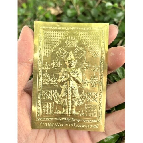 3x Talisman vergoldet Wessuwan Riesen Gott Mantra Glücksgottheit Thai Buddha Amulett - Bild 2 von 4
