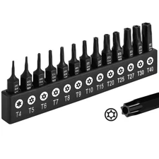 DAKCOS 13PC T4-T40 Torx Bit Set,  1/4" Tamper Proof Star Screwdriver Bit Set