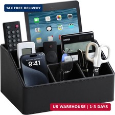 PU Leather Desk Organizer, Remote Control Holder, Black