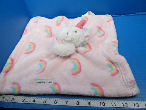Blankets & Beyond Pink And White Rainbow Unicorn Plush Baby Security Nunu - Picture 8 of 8