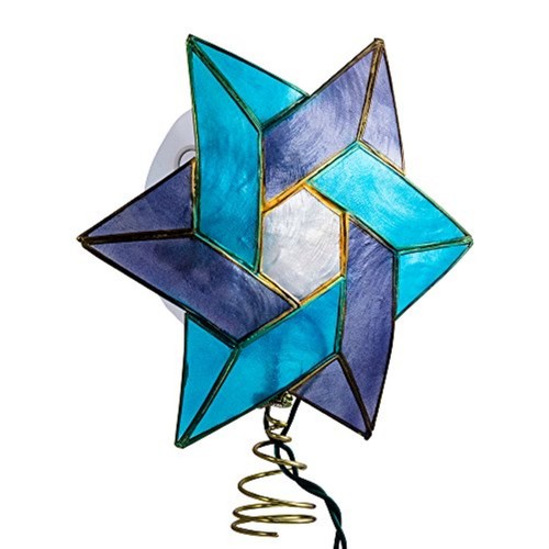 Colored Capiz Light Up Star of David Jewish Holiday Tree Topper Decoration - Picture 1 of 4