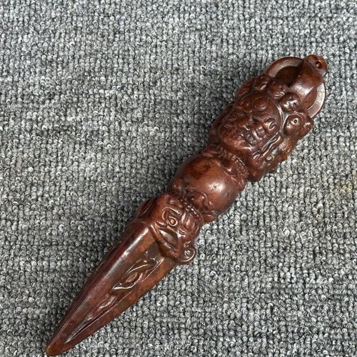 China alter Hsiuyen Jade Schnitzerei Tibetischer Vajry Stößel Buddhismus Amulett Ornament - Bild 4 von 6