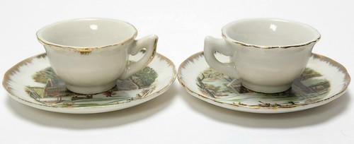Vintage Currier and Ives Miniature Tea Set - Tea Cups 2.5" / Tea Plates 3.5" - Picture 6 of 9