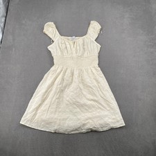 Old Navy Cream Eyelet Smocked Mini Dress Womens Small Square Neck Flutter Sleeve