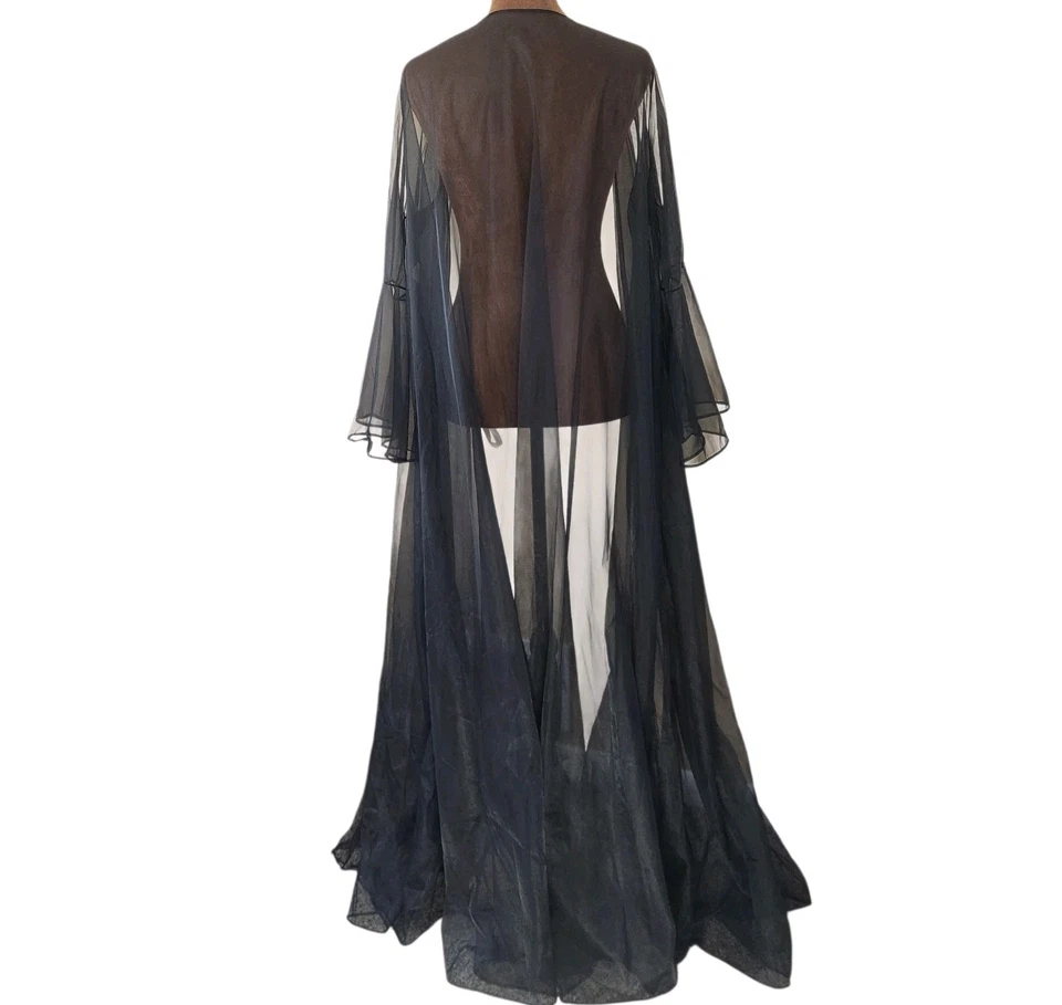 Bata Peignoir Transparente De Colección Frederick's Of Hollywood Manga Campana Negra Talla L Foto 2 de 4