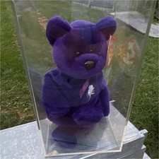 Ty Beanie Babies Princess Diana Purple Bear Plush 1997 w/ Tag Display Case