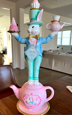 TOPHAT & TAIL 2 FT Bunny Standing On Teapot Easter Figurine, 2026