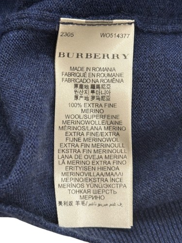Burberry Brit Mens 1/4 Zip Sweater Extra Fine Merino Wool Pullover Blue Size XL - Picture 6 of 7