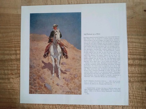 SELF PORTRAIT ON A HORSE-REMINGTON.1993 ART PRINT ON 13" x 12" BOOKPLATE