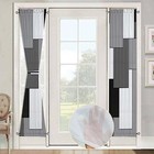 Geometric Grey Sheer Curtains for Door Window, Black Semi-Transparent French