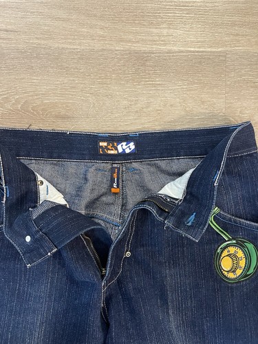 Raw Blue Jeans Mens 34x32 Embroidered Locks Edition Tittle Bronx Y2K Baggy - Picture 4 of 7