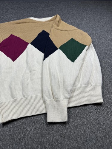 Vintage Pringle Sweater Mens Small Argyle Golfers Knit Pullover White Tan 90s - Picture 12 of 14