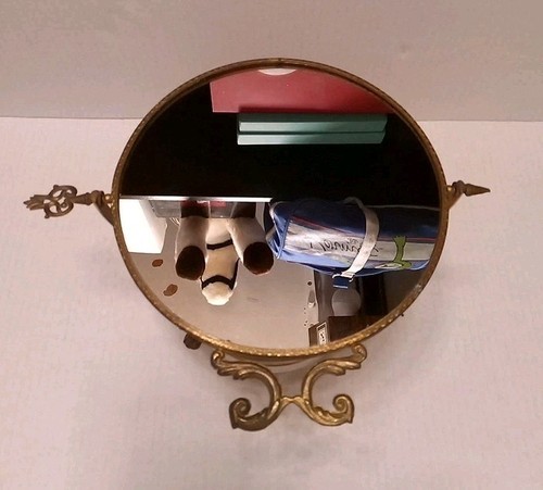 Antique Vintage Brass Vanity Ceramic Gold Trim Florentin Mirror Made In Italy - Picture 7 of 24