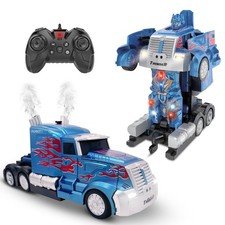 Kids Transforming Robot RC Truck Car Toys for Boys 8-13 Remote Control Gift Blue