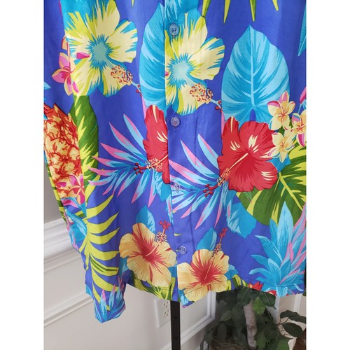 King Kameha Hawaiian Button Down Shirt Mens XL Blue Tropical Print Short Sleeve - Picture 10 of 11