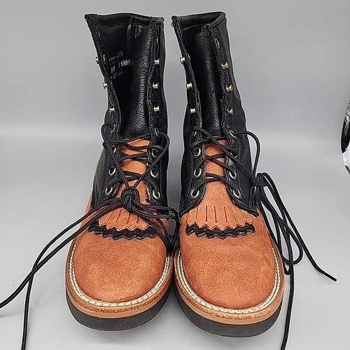 Women's Laredo Boots Size 8 6985 48106 Lace Up Kilted Cognac Leather Made In USA - Picture 2 of 8