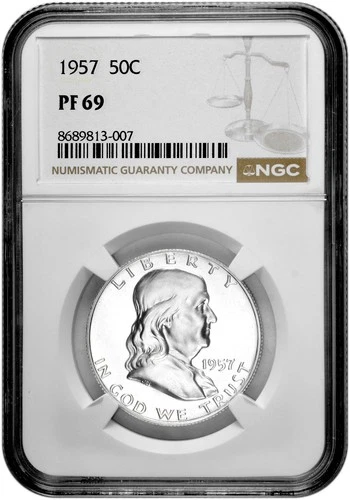 1957 50C Proof Silver Franklin Half Dollar NGC Graded PF 69 in New Holder