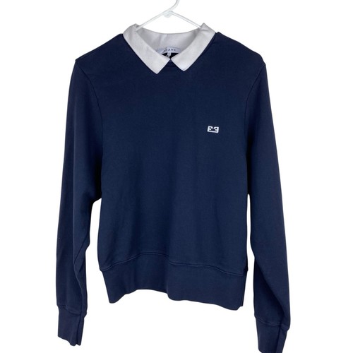 Felpa Frame Polo Collo Blu Navy Donna Taglia M Pullover 100% Cotone - Foto 3 di 9