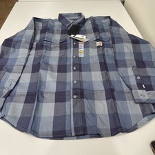 Carhartt Flame Resistant Long-Sleeve Plaid Shirt Blue M