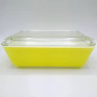 Vintage Pyrex 503 Refrigerator Dish Yellow 1.5 Qt and 503-C Ribbed Lid