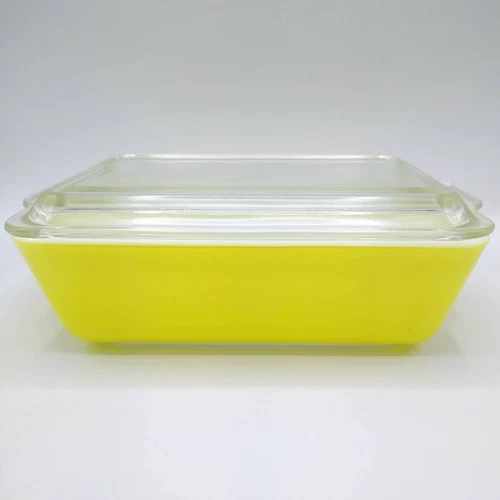 Vintage Pyrex 503 Refrigerator Dish Yellow 1.5 Qt and 503-C Ribbed Lid