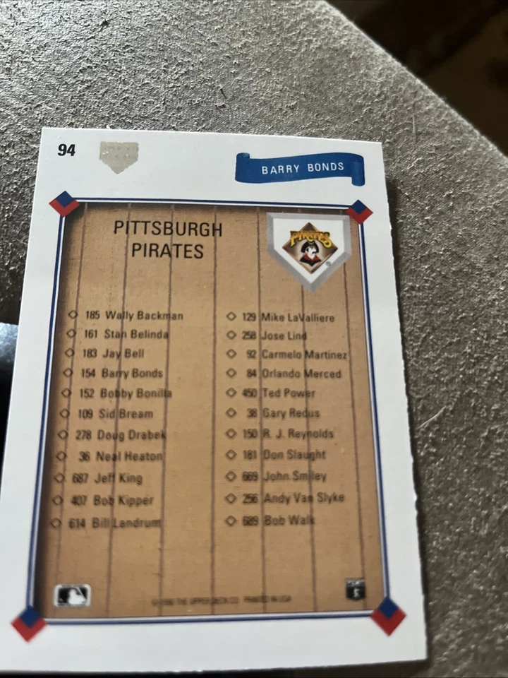 1991 Upper Deck - Barry Bonds #94 - Image 2 of 2