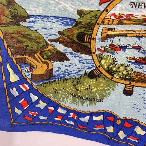 Vintage Tea Towel Cornish Harbours Cornwall England Souvenir Display Wall Blue - Picture 9 of 14