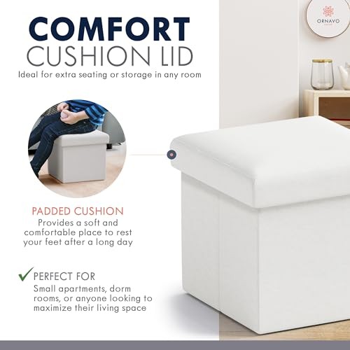 Small Storage Ottoman Foldable Collapsible Cube Square Linen Ottoman 1 White - Picture 4 of 6
