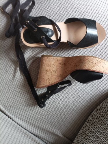 Topshop Black Leather High Heel Wedge Sandals/Shoes Size 5, New - Picture 13 of 14