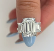 HUGE SPECIAL 9.00 Ct IGI Certified EF Color VS Clarity Three Stone Emerald Ring