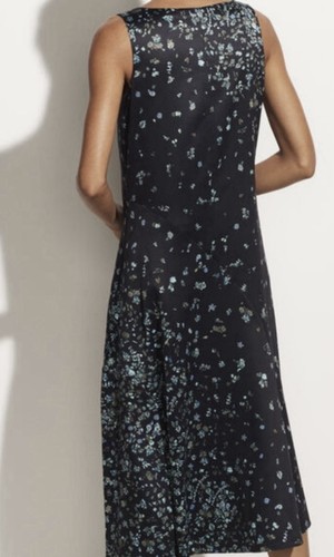Vince Damen Etuikleid Gr. S. Blumen Satin Midi V-Ausschnitt asymmetrisch schwarz. Neu ohne Etikett - Bild 6 von 9