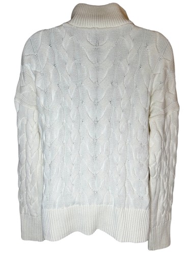 LANDS END Drifter Pullover Größe SMALL 4-6 elfenbeinfarben Zopfmuster 1/4-Reißverschluss 100 % Baumwolle - Bild 4 von 11