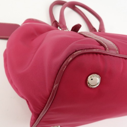 PRADA Logo Nylon Leather 2Way Bag Tote Bag Shoulder Bag Pink BN1841 Used F/S - Picture 13 of 24