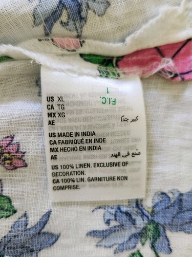 LEINEN CHARTER CLUB Damen Bluse mit Blumenstickerei und Ösen Langarm Größe XL - Bild 9 von 9